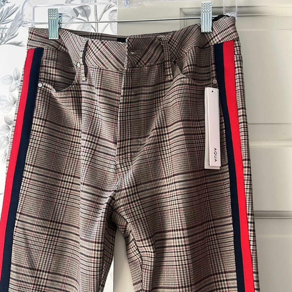 Aqua side striped plaid pants cropped New never worn